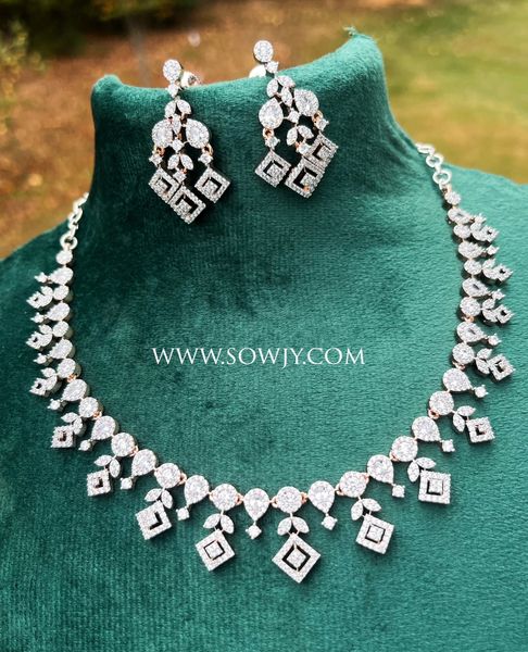 Beautiful Diamond Replica Designer CZ Stones Necklace in Rose Gold Finish -Design1 !!!!