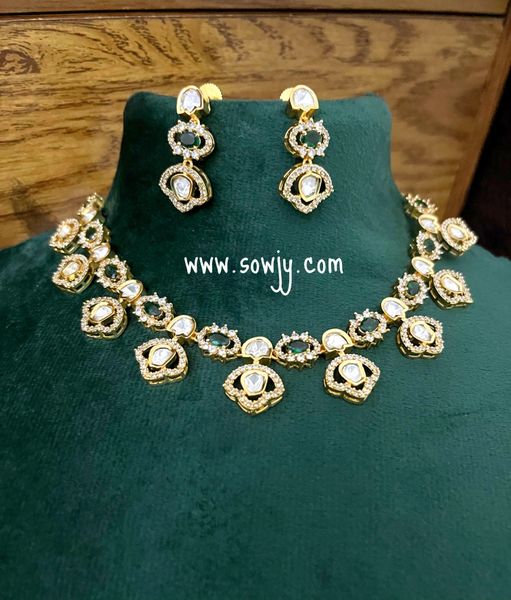 Classy Stylish Moissanite Stones Gold Finish Necklace with Green Stones!!!!