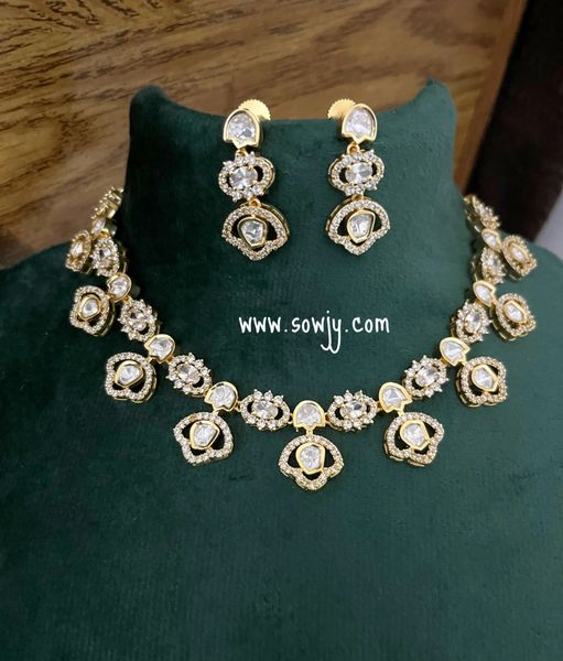 Classy Stylish Moissanite Stones Gold Finish Necklace with Full White Stones!!!!