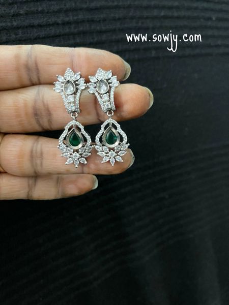 Black Victorian Finish Daily Wear AD Stone Earrings- GREEN!!!!