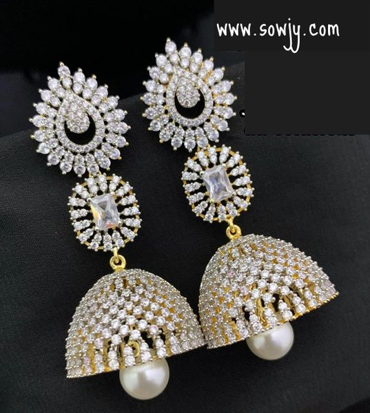 Grand Diamond Look ALike Long Jhumkas -Full White !!!!!