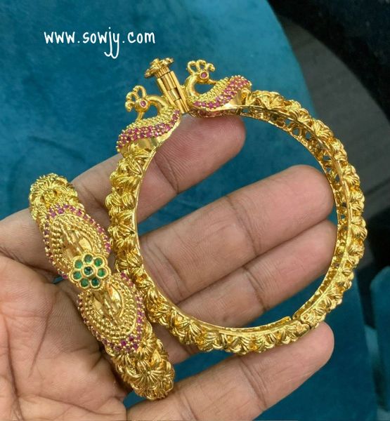 Beautiful Grand Nakshi Pattern Gold Look Aike Big Size Peacock Designer Screw Type Bangles-A Pair of Two- -Size 2.4!!!!