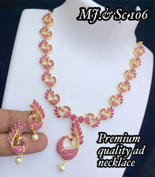 Lovely AD Stone Gold Look Alike Premium Quality Peacock Designer Necklace with Matching Earrings- Full Ruby!!!!