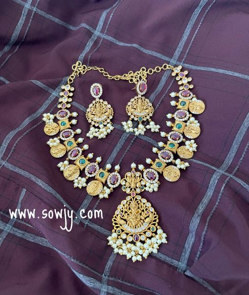 Lovely Lakshmi Pendant New Designer Grand Necklace with Earrings!!!!!
