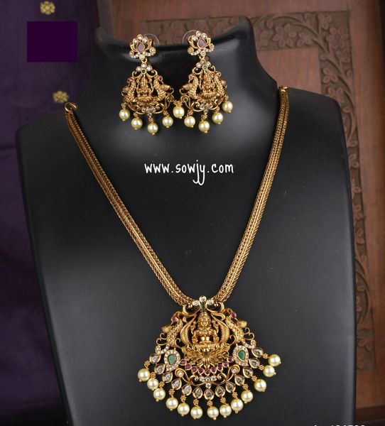 Lovely Lakshmi Pendant in Simple Gold Short Chain with Earrings!!!!