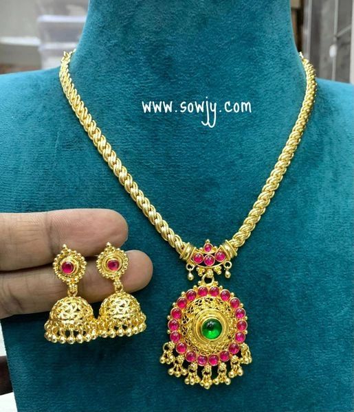 Beautiful Gold Replica Kemp Stone Pendant Set with Screwback Jhumkis!!!!