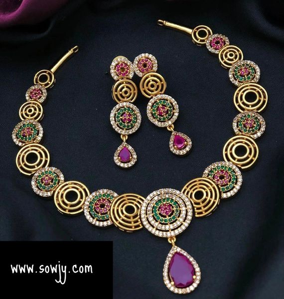 Gold Look Alike Spiral Design Necklace with Earrings- Red,Green and White!!!