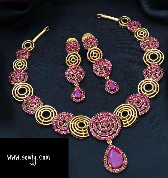 Gold Look Alike Spiral Design Necklace with Earrings- Red!!!