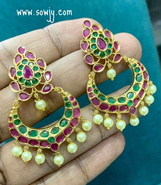 Real Kemp Stone Chaandbali Big Size Earrings- Red and Green!!!!