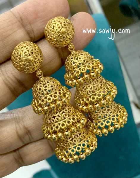 Lovely Golden Three Layer Light Weighted Jhumkas!!!!