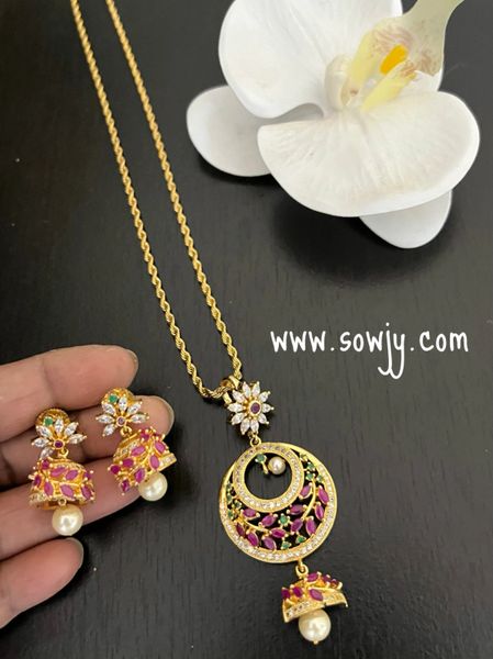 Simple AD Stone Floral Medium Size Pendant with Small Size Jhumkas!!!!