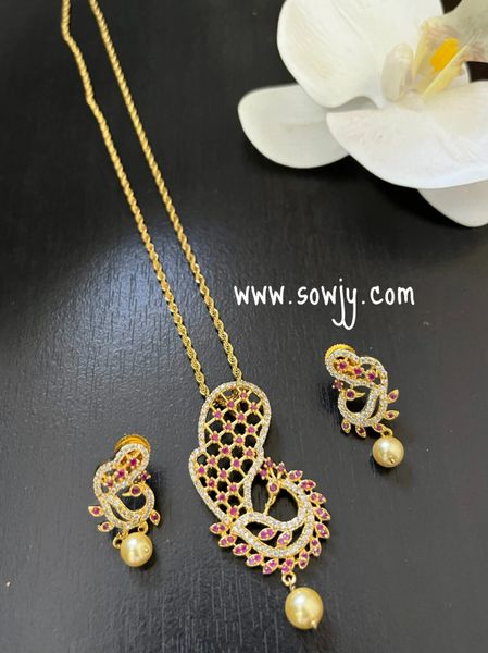 Lovely Peacock AD Stone Pendant in Gold Designer Chain with Earrings!!!!