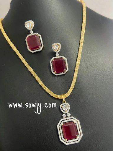 Beautiful Diamond Look Alike Pendant and Earrings in Gold Designer Chain -RED!!!!