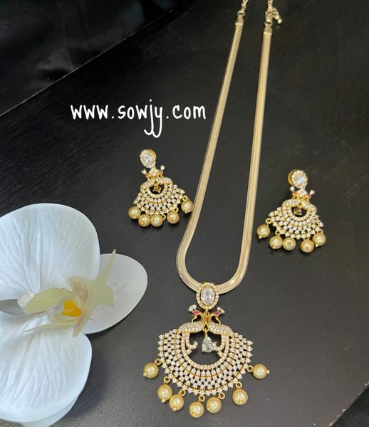 Full AD Stone Peacock pendant and matching Earrings in Gold Designer( 18K Gold Color-Light Gold) Chain!!!!
