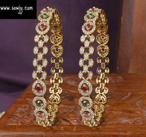 Gold Replica AD Stone Bangles -Set of 2 -Size 2.8!!!