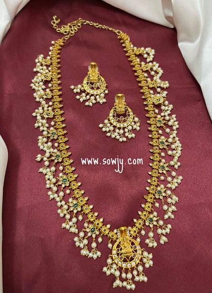 Beautiful NagaLakshmi Pendant Guttapusalu Long Haaram with Matching Earrings!!!!