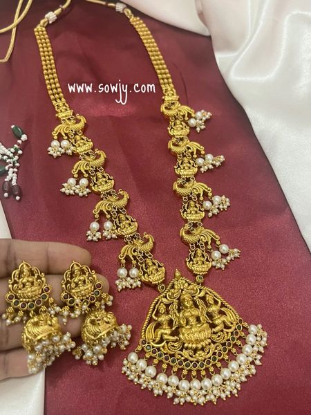 Very Grand Designer Lakshmi Big Pendant Gold Look Alike Long Haaram with Jhumkas!!!!