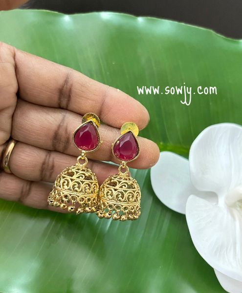 Lovely Medium Sized Jhumkas- Daily Wear Jhumkas- Red Stone!!!