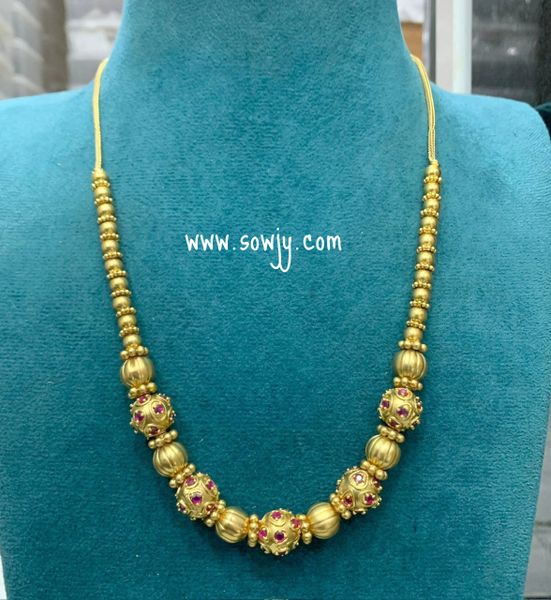 Gold Look Alike Premium Quality Nakshi Designer Kemp Stone Beads Short Chain-NO EARRINGS!!!