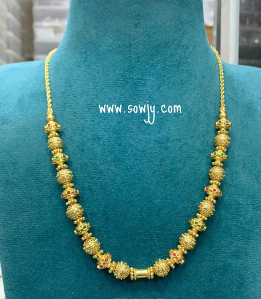 Gold Look Alike Premium Quality Nakshi Designer Kemp Stone Beads Short Chain-Design2 -NO EARRINGS!!!