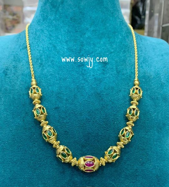 Gold Look Alike Premium Quality Nakshi Designer Kemp Stone Beads Short Chain-Design3 -NO EARRINGS!!!