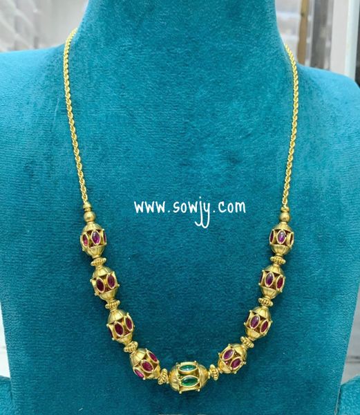 Gold Look Alike Premium Quality Nakshi Designer Kemp Stone Beads Short Chain-Design4 -NO EARRINGS!!!