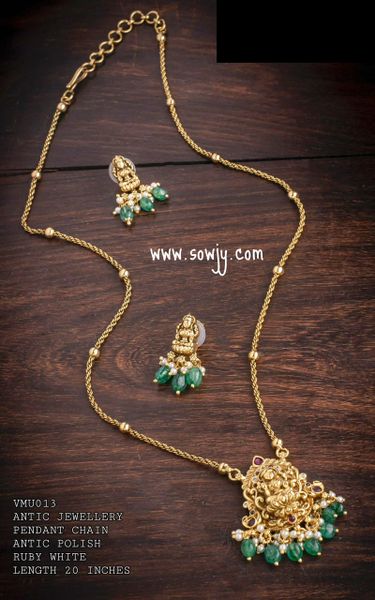 Simple and Classy Look Lakshmi Pendant in Elegant Gold Designer Chain with Earrings!!!!