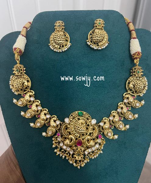 Very Grand Peacock Big Pendant 3D Embossed(Nakshi) Jadau Kundan Necklace with matching Earrings!!!