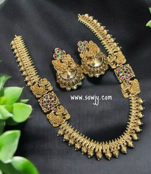 Lovely Peacock Designer Side Kemp Stone Mogappu Pendants on Both Sides with Matching Jhumkas- NO GOD/GODESS!!!