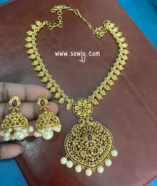 Gold Replica Design Big Peacock Pendant Necklace with Matching Medium Size Jhumkas!!!