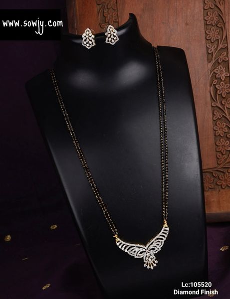 Lovely Diamond Look Alike Pendant in Two Line Black Beads Chain with Earrings-Design10!!!!