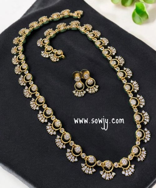 Beautiful AD Stone Gold Finish Simple and Elegant Style Long Necklace with Small Earrings!!!!