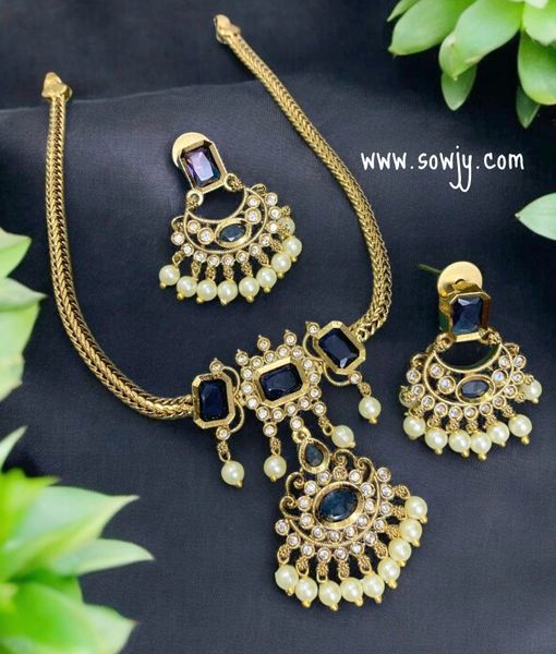 Beautiful Gold Look Alike Attigai Style Floral Pendant necklace with Earrings- PURPLE!!!!