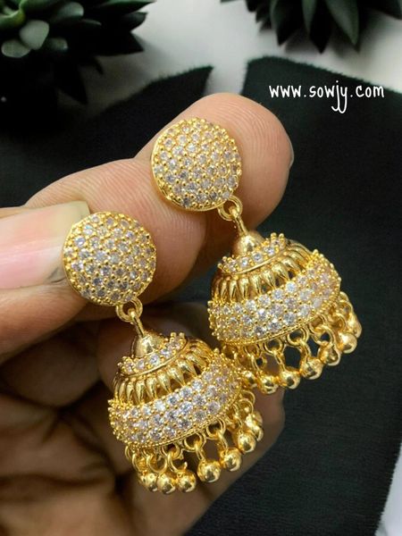 Beautiful Gold Replica Screw Back Medium Size Jhumkas -Suitable for Kids and Also Ladies- WHITE !!!!