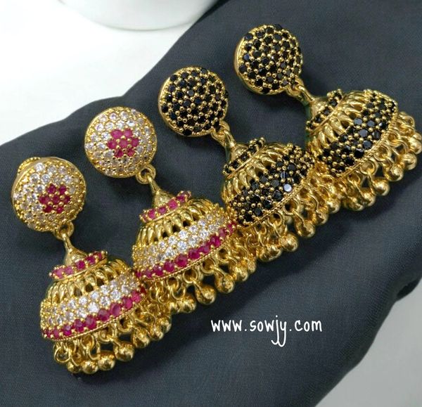 Beautiful Gold Replica Screw Back Medium Size Jhumkas -Suitable for Kids and Also Ladies- RED and WHITE !!!!