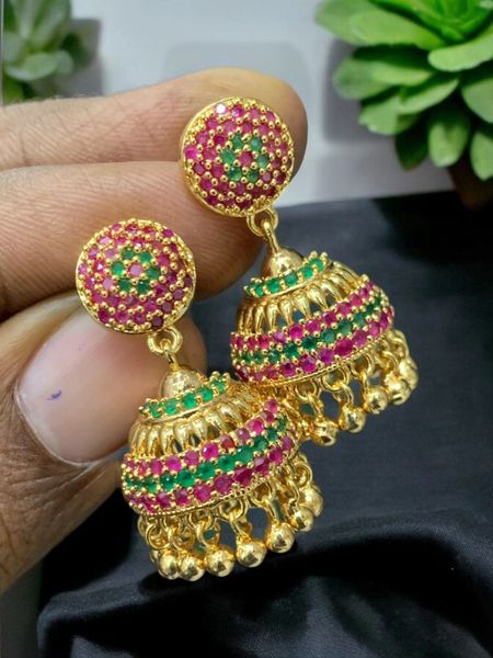 Beautiful Gold Replica Screw Back Medium Size Jhumkas -Suitable for Kids and Also Ladies- RED and GREEN !!!!