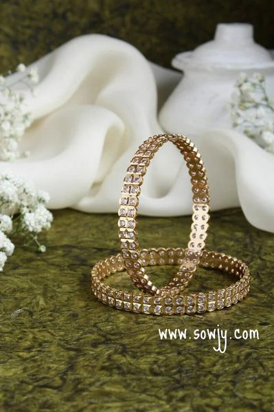 Gold Finish AD Stone Bangles-Full White- Pair of Two -Size 2.6!!!