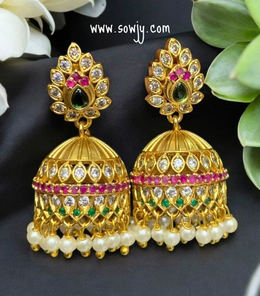 Beautiful Floral Design Gold Finish Small-Medium Size Jhumkas !!!