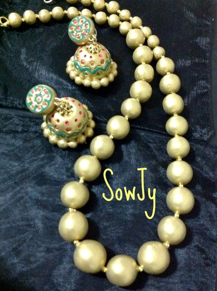 Terracotta Golden Balls necklace with Gold Jhumkas!!!!