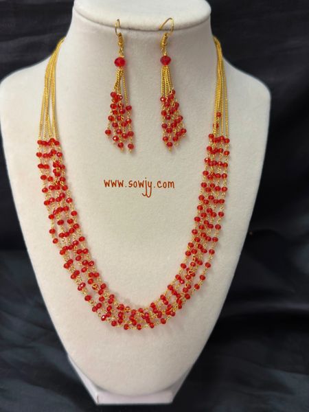 Classy Elegant Crystal Beads Layered Short Chain with Matching Hook Earrings- Orange/Red !!!