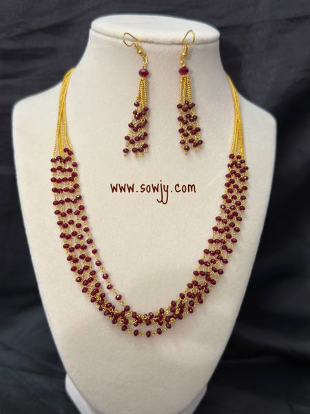 Classy Elegant Crystal Beads Layered Short Chain with Matching Hook Earrings-Maroon/Deep Red !!!