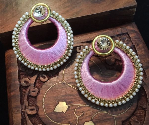Light Pink - Silk Thread Chaandbali Earrings!!!!