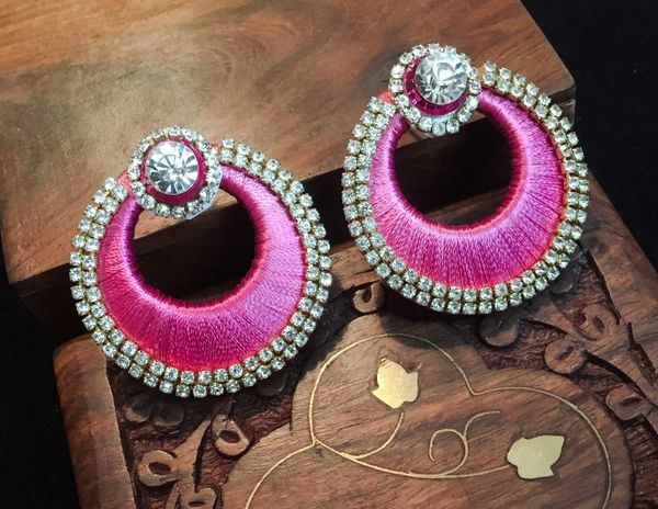 Dark Pink - Silk Thread Chaandbali Earrings!!!!