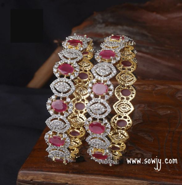 Diamond Look ALike Gold Designer Bangles with Zircon Stones-Set of 2 Bangles-Size2.4