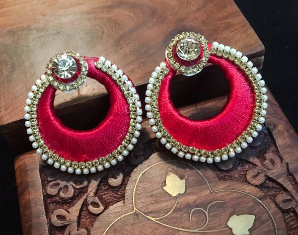 Red- Silk Thread Chaandbali Earrings!!!!