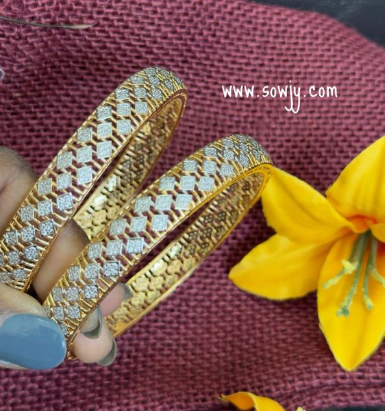 Gold Diamond Replica Designer Bangles-Set of2-Size 2.8