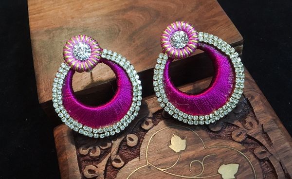 Dark Purple- Silk Thread Chaandbali Earrings!!!!