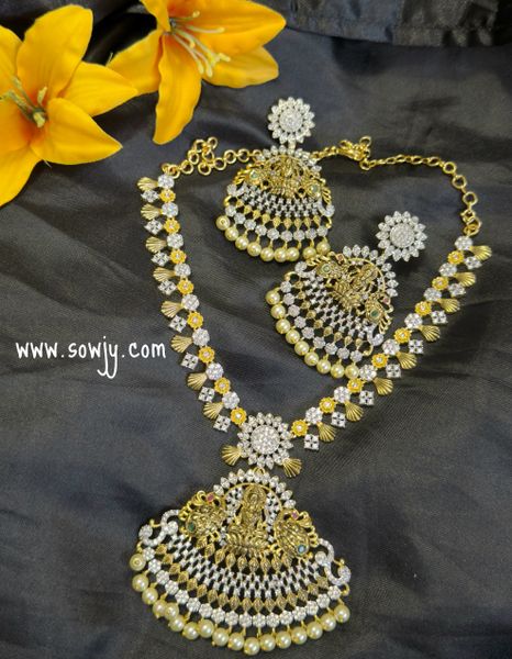 Very Grand Unique two Tone Lakshmi Designer Big Pendant Short Haaram with Big Light Weighted Matching Earrings!!!