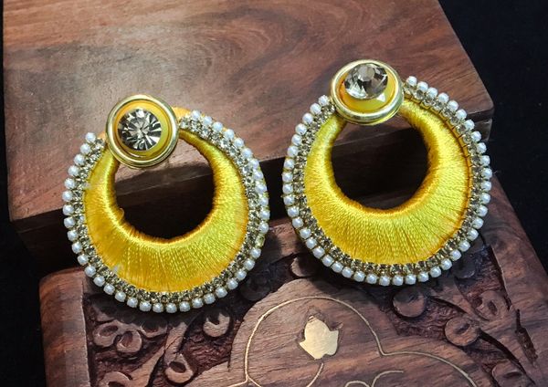 Yelllow- Silk Thread Chaandbali Earrings!!!!