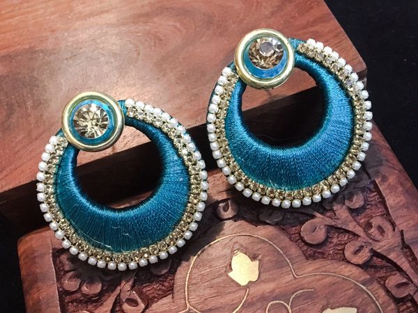 Dark Green- Silk Thread Chaandbali Earrings!!!!